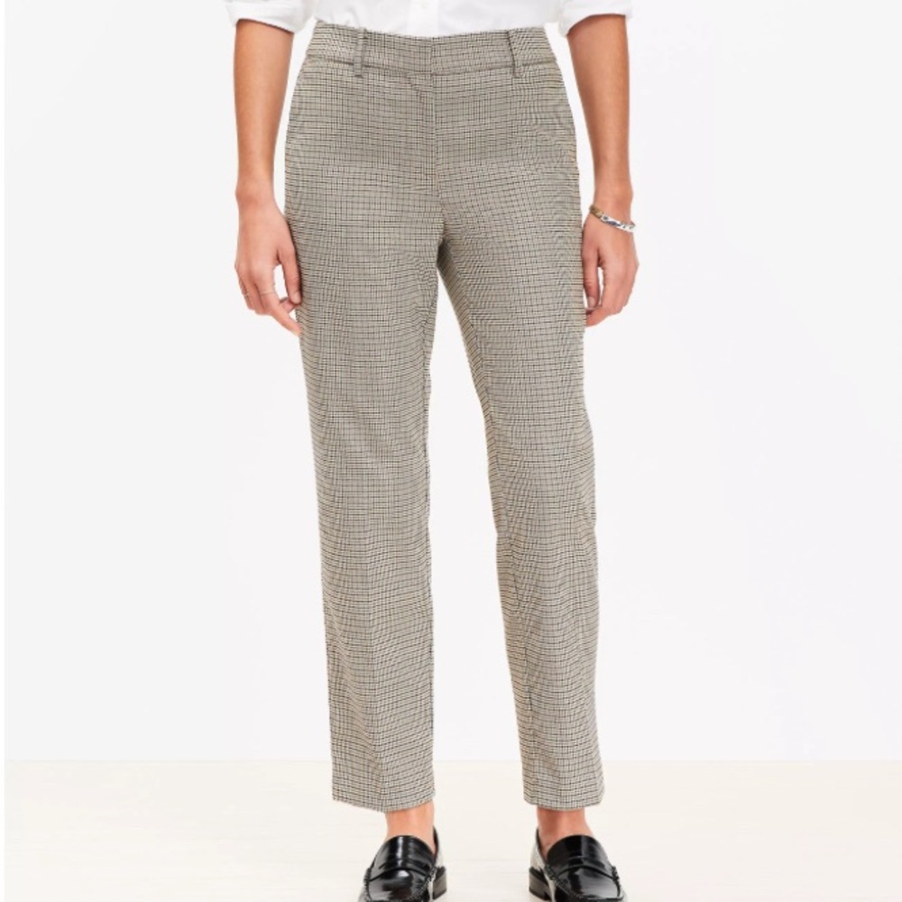 NWOT LOFT Curvy Riviera Slim Pants in Plaid Maple Butter